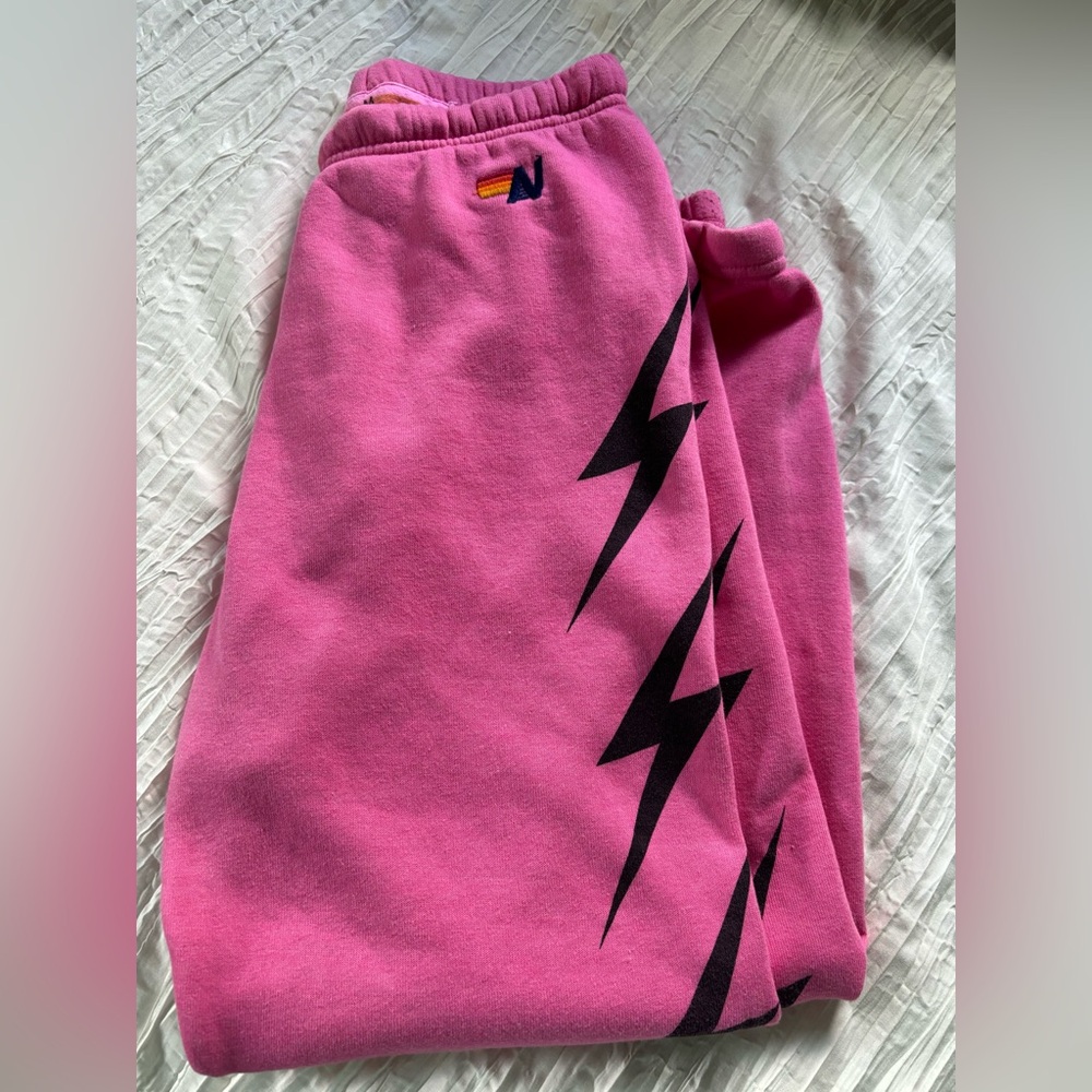 aviator nation hot pink lightning bolt sweats